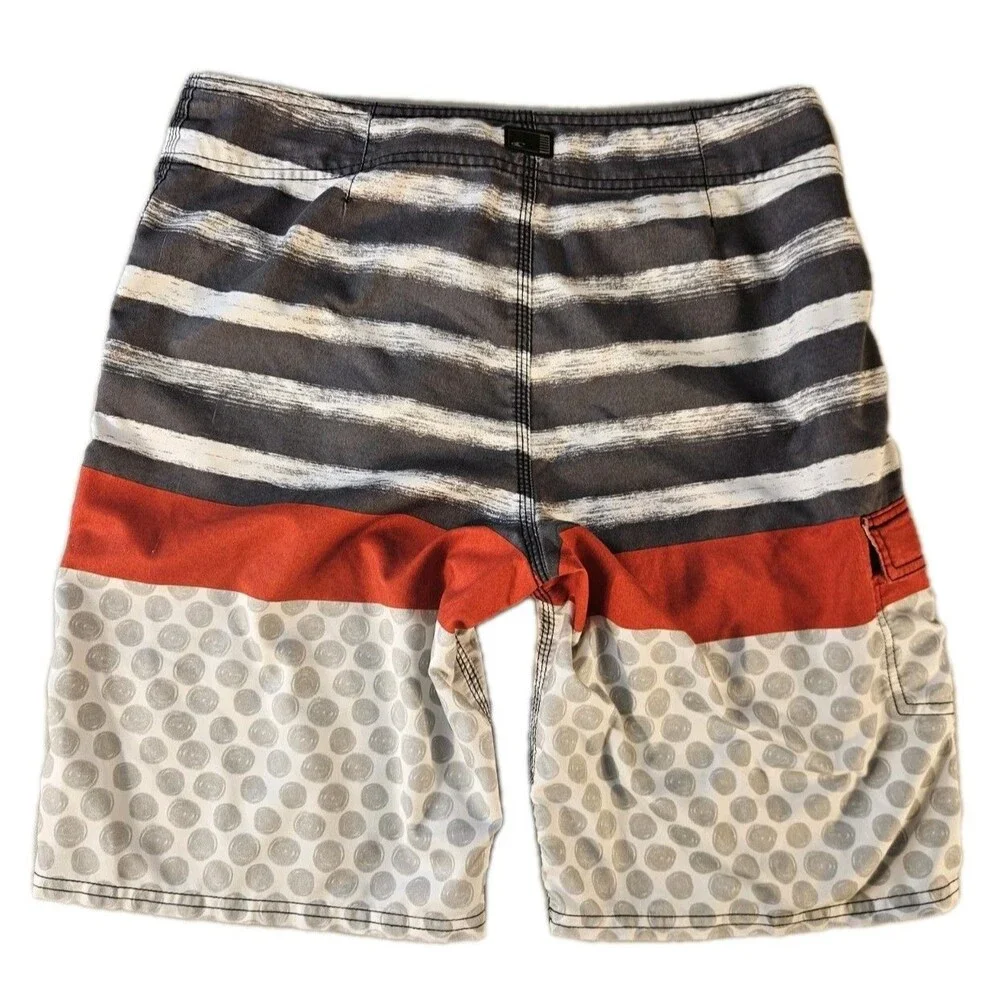 O'Neill Board Shorts Mens 32 Gray Red White Swim Trunks Surf Surfing